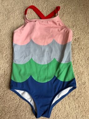 Colorblock Wave Pattern One-Piece Swimsuit - Pink, Gray, Green, Navy